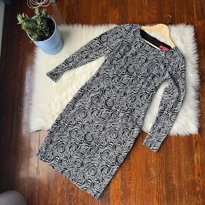 Betsy Johnson Long Sleeve Rose Pencil Dress Black & White